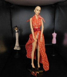Doug James CED S Series 19.5" Doll Red Carpet Halter Top, Long Beaded Waist Slit Skirt, gold heels No Doll